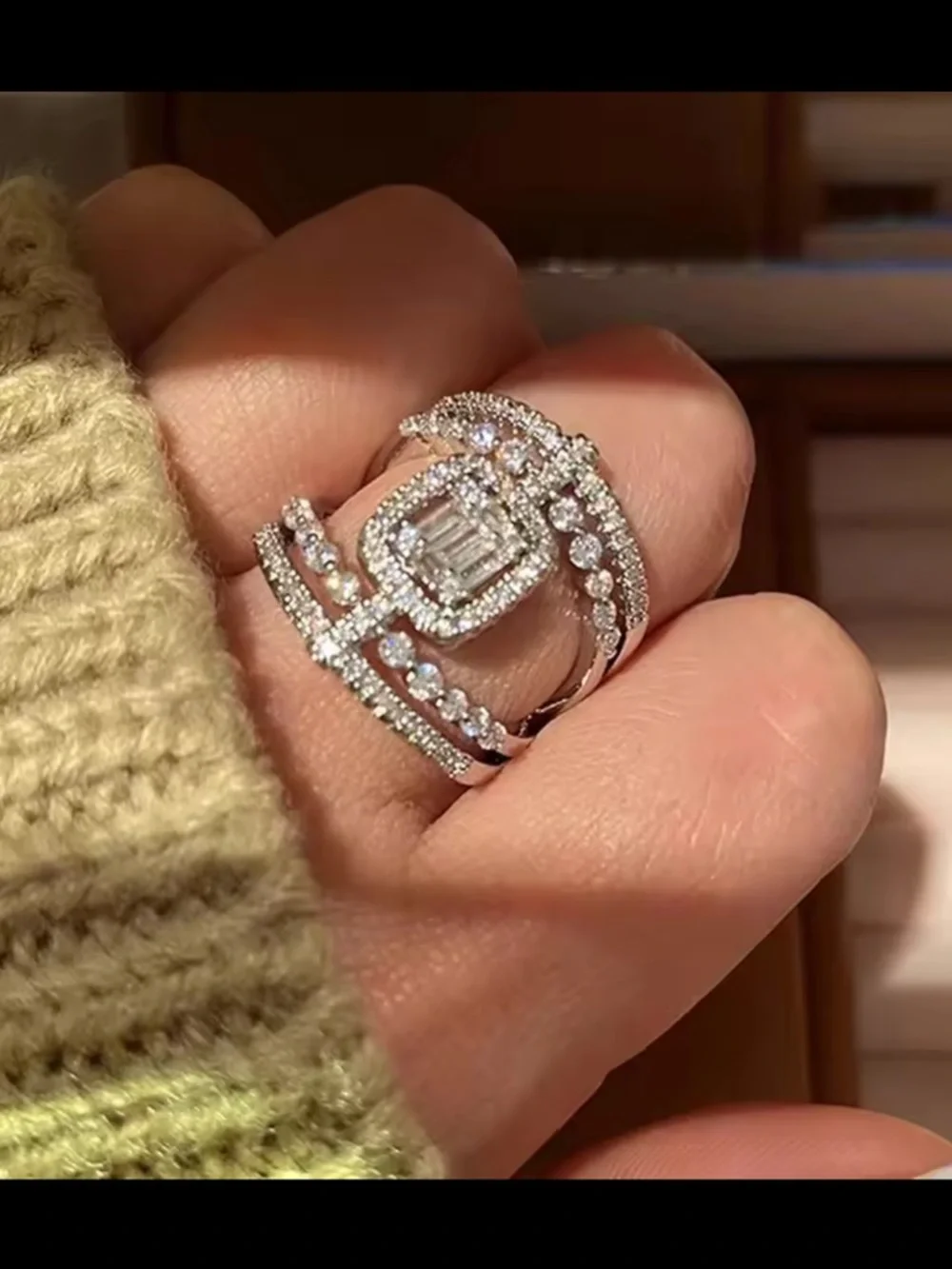 Silver Cubic Zirconia Halo Ring Gorgeous Size 6